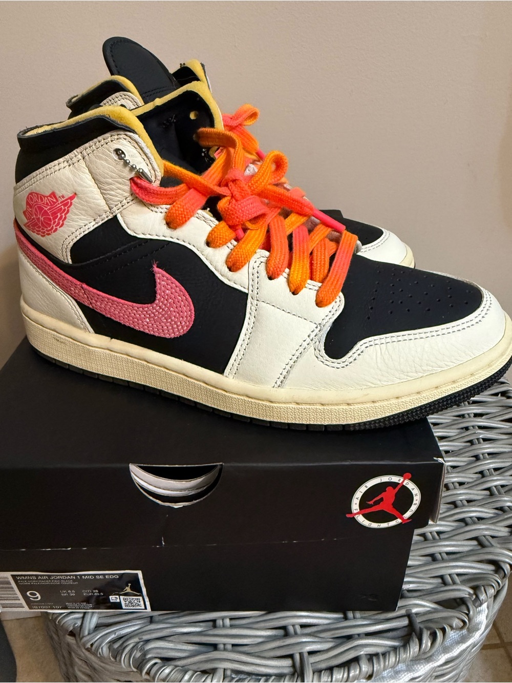 Nike Air Jordan 1 Mid Womens Black, White & Pink
